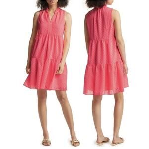 Lilly Pulitzer Novella Tiered Eyelet Dress Sleeveless Women's Small Coral Pink